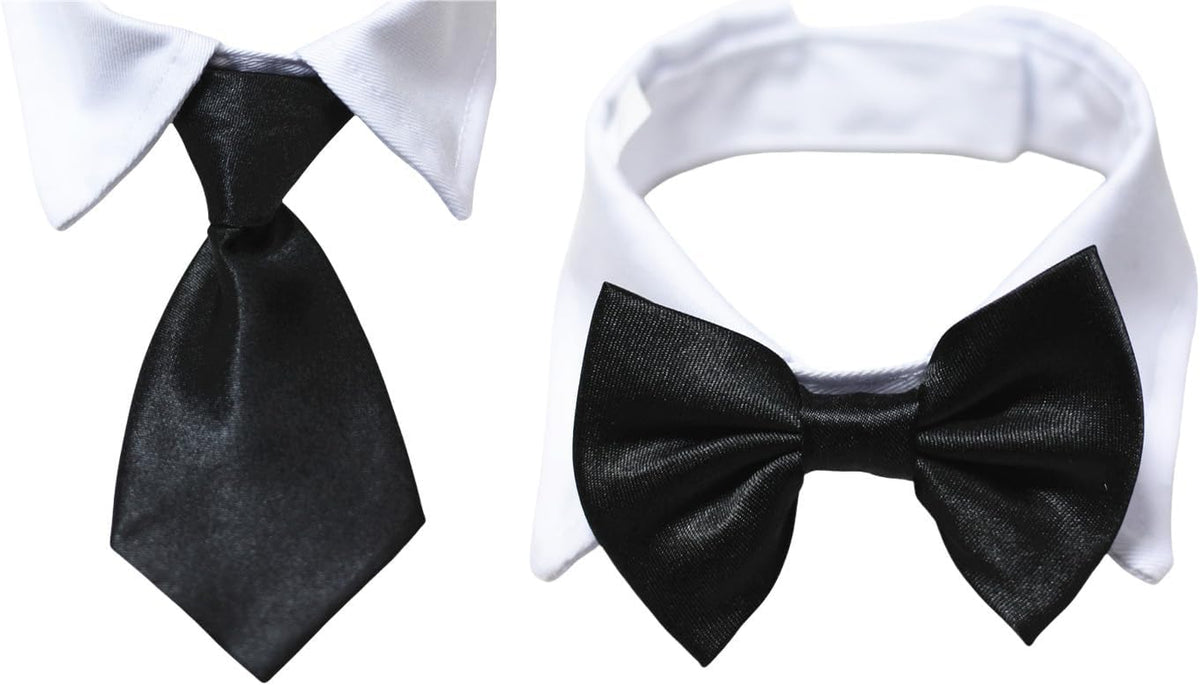Dog Necktie Pet Tuxedo Cotton Collar with Black Tie for Small Medium and Large Dogs (S)